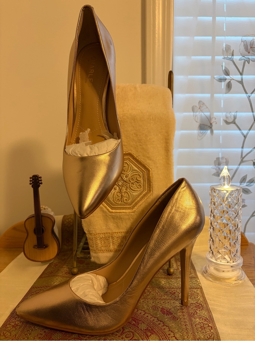 Charles by Charles David Metallic Rose Gold Pointed-Toe Pumps